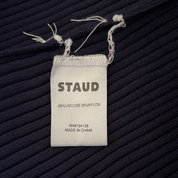 STAUD Navy White Shoko Color Block Long Sleeve Button Ribbed Dress-M - Picture 8 of 8